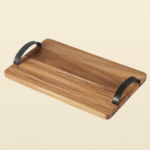 Handcrafted Wooden Tray with Handles – Rectangular Serving Platter with Sleek Black Grips